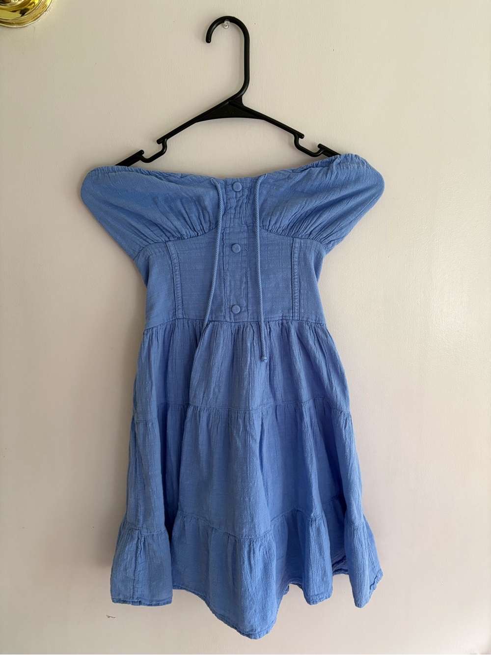 Off-Shoulder Light Blue Tiered Mini Dress